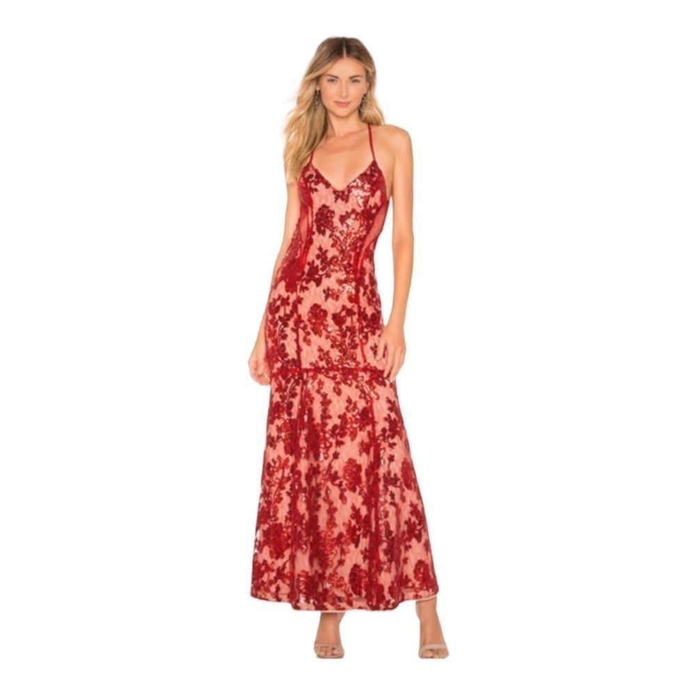 NBD Dusk Til Dawn Gown in Deep Red NWT